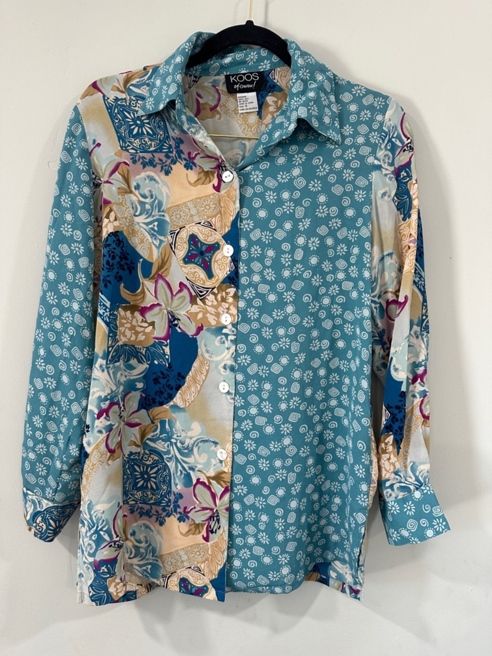Koos of Course 100% Silk Blouse S oversized vintage floral 90s